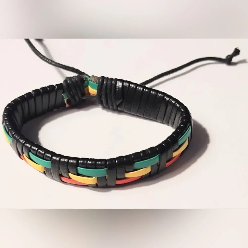 Men's‎ bracelet leather braided black new d69